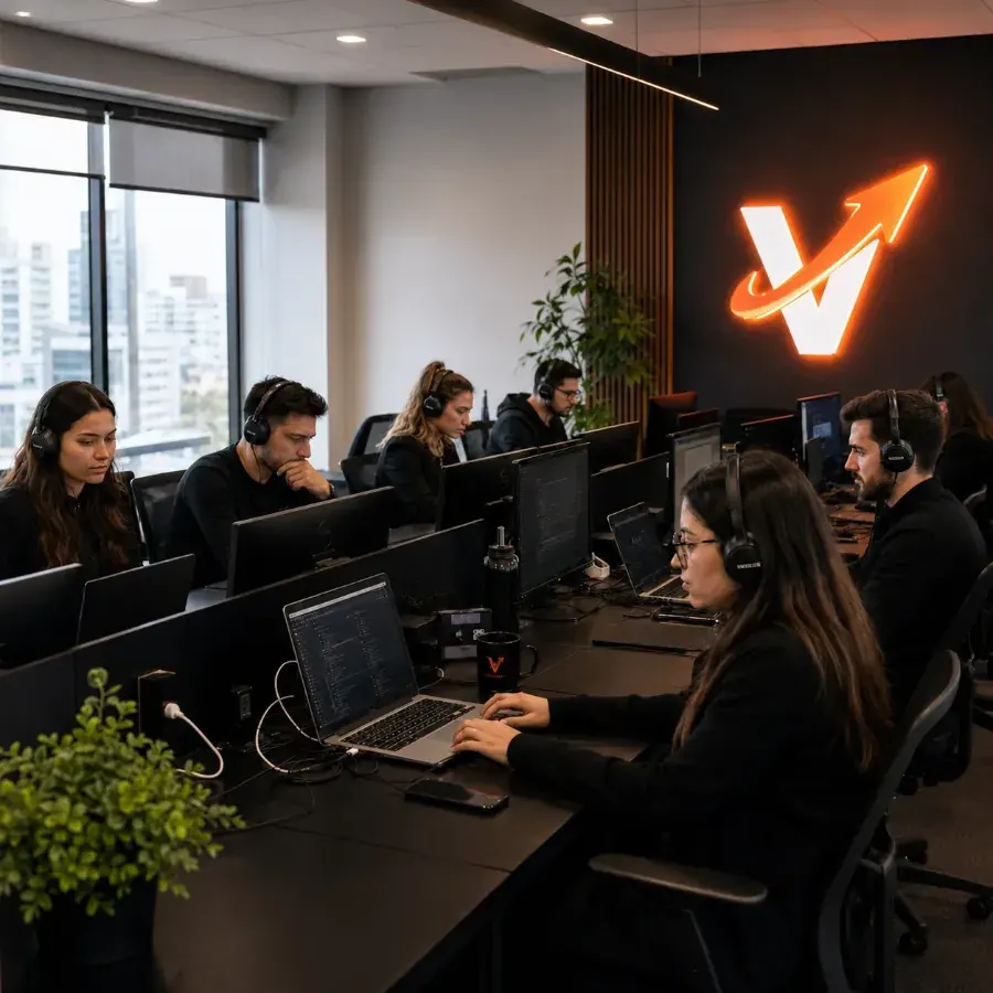 Equipe da Vegas Aceleradora trabalhando no escritório